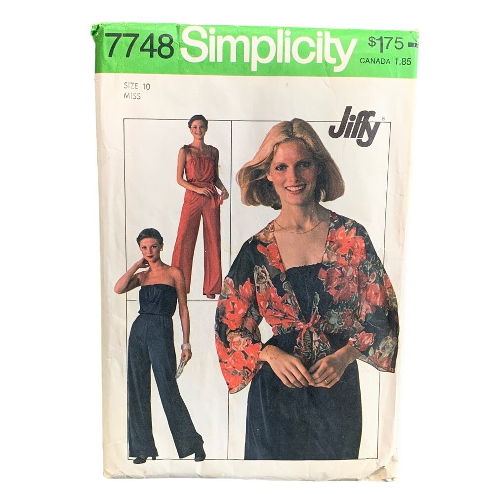 Vintage Simplicity 7748 Jiffy Sewing Pattern Misses Jumpsuit Jacket Size 10 1975